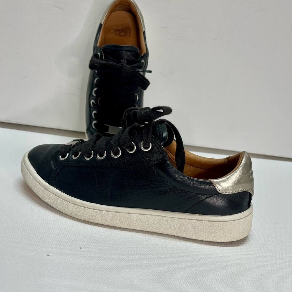 UGG Milo Leather Trainer Black with Silver heel